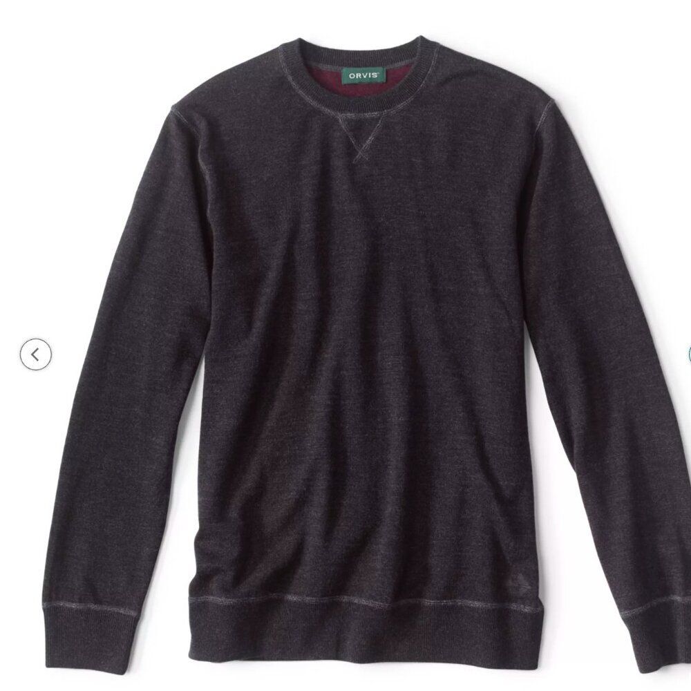 NWT Mens Orvis Eco Friendly Merino Wool Crewneck Sweater Charcoal Gray Size M